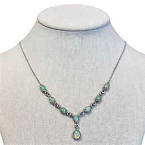 GORGEOUS Genuine Ethiopian Opal Ruby Drop Platinum Over Sterling Silver Necklace